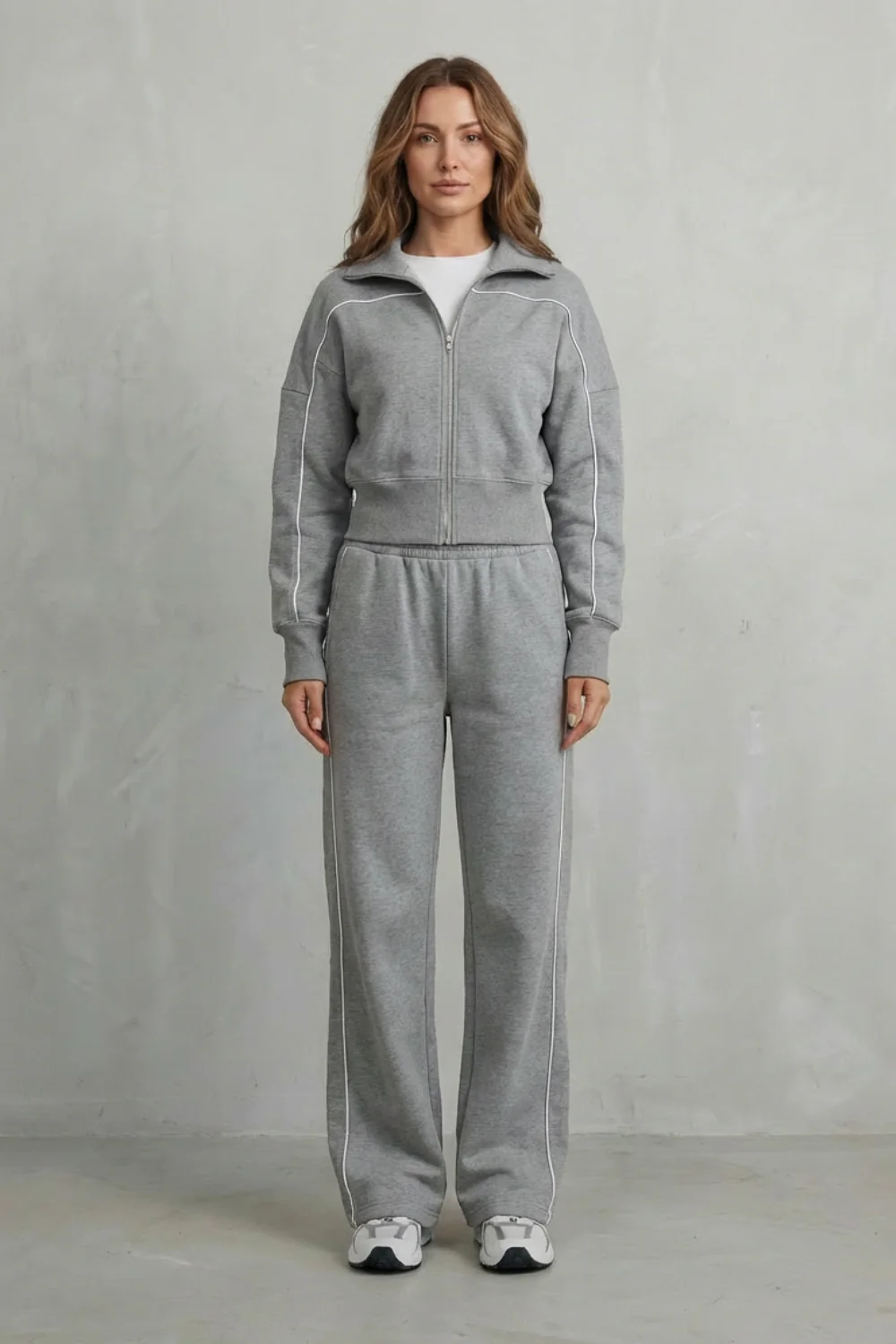 Savina – Urban Edge Piped Zip Jacket & Wide-Leg Pants Set