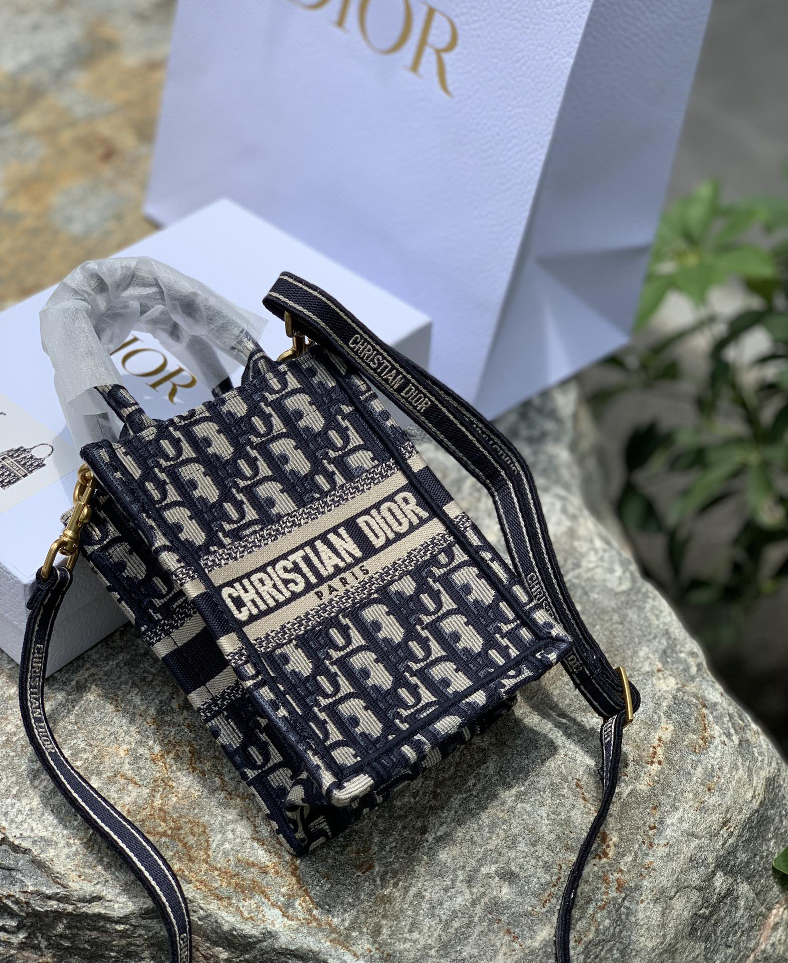 [TOP] Christian Dior Book Tote Bag 13.5x5x18cm - Navy Blue