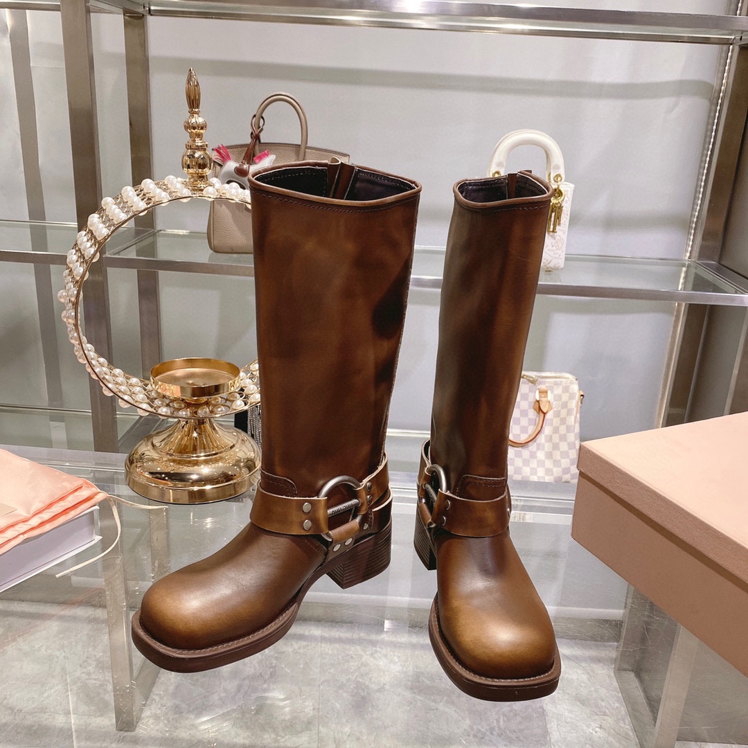 [TOP] Miu Miu Boots Calfskin - Brown - 711 Luxury