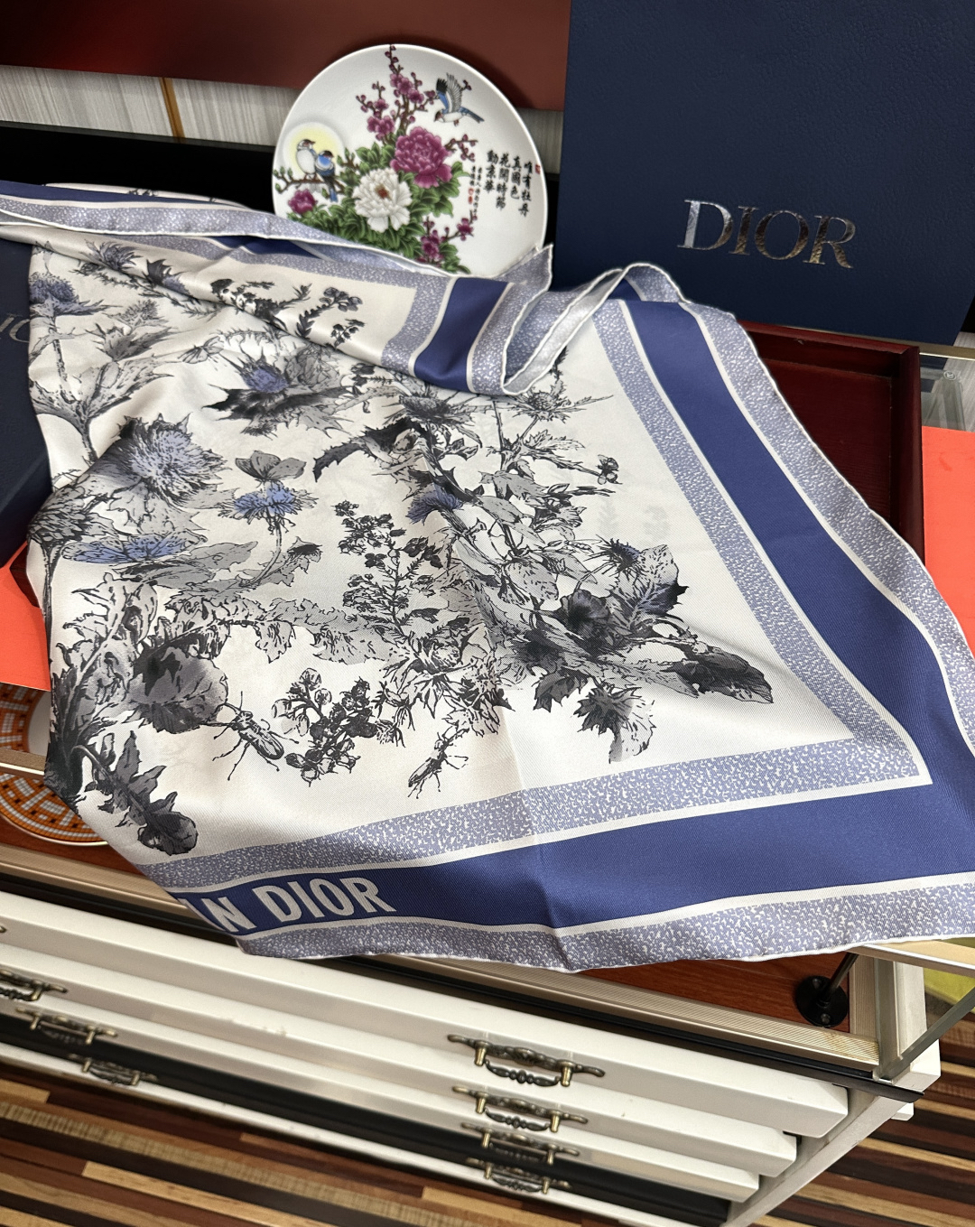 [TOP] Christian Dior Silk Scarf 90x90 cm - Blue - 711 Luxury