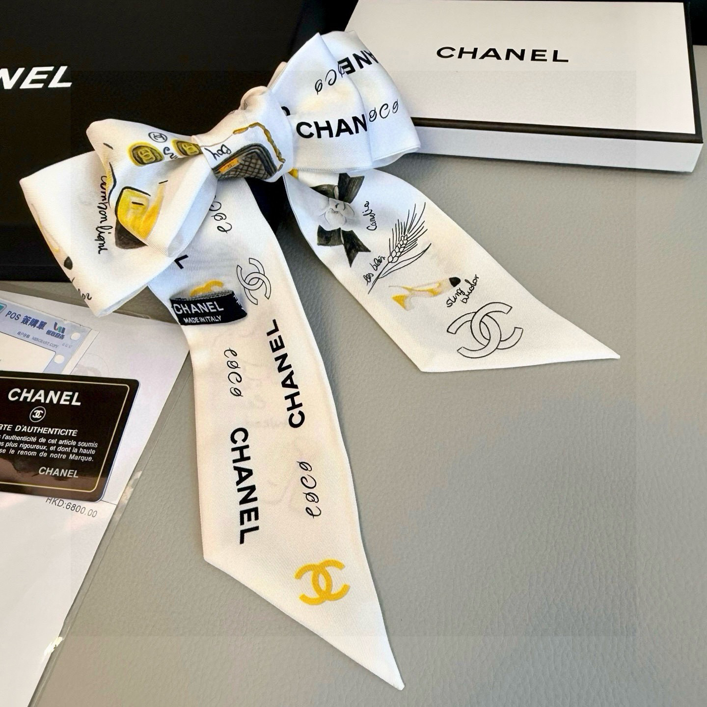 [TOP] CHANEL Twilly Scarf 120x6cm - White - 711 Luxury