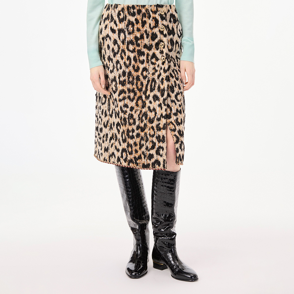Chanel black Clothing CHANEL Midi Skirt Tweed Mixed Fibers Brown Black White #394709 | Nigo Office
