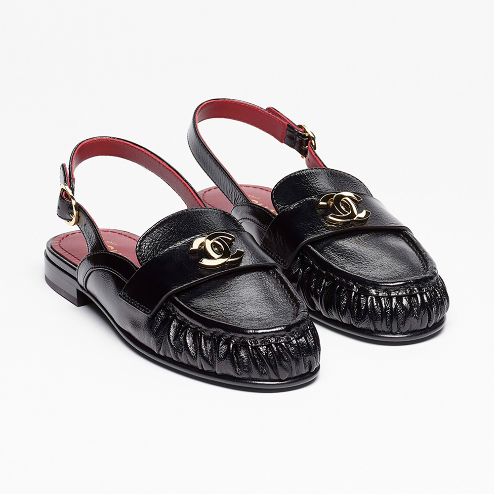Chanel black Accessory CHANEL Slingbacks Crumpled Shiny Lambskin Black #394243 | Nigo Office