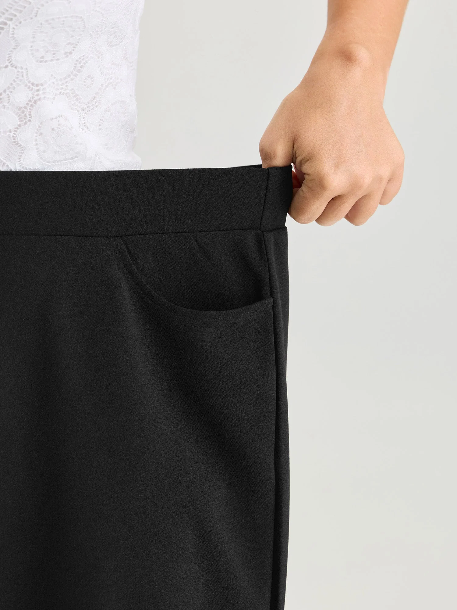 Cut-Out Embroidered Hem Plain Pants