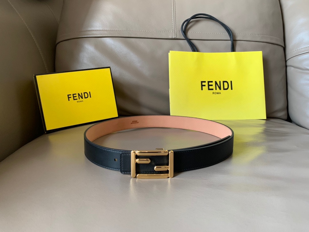 [TOP] FENDI Belt Calfskin 3cm - Black and Pink - 711 Luxury