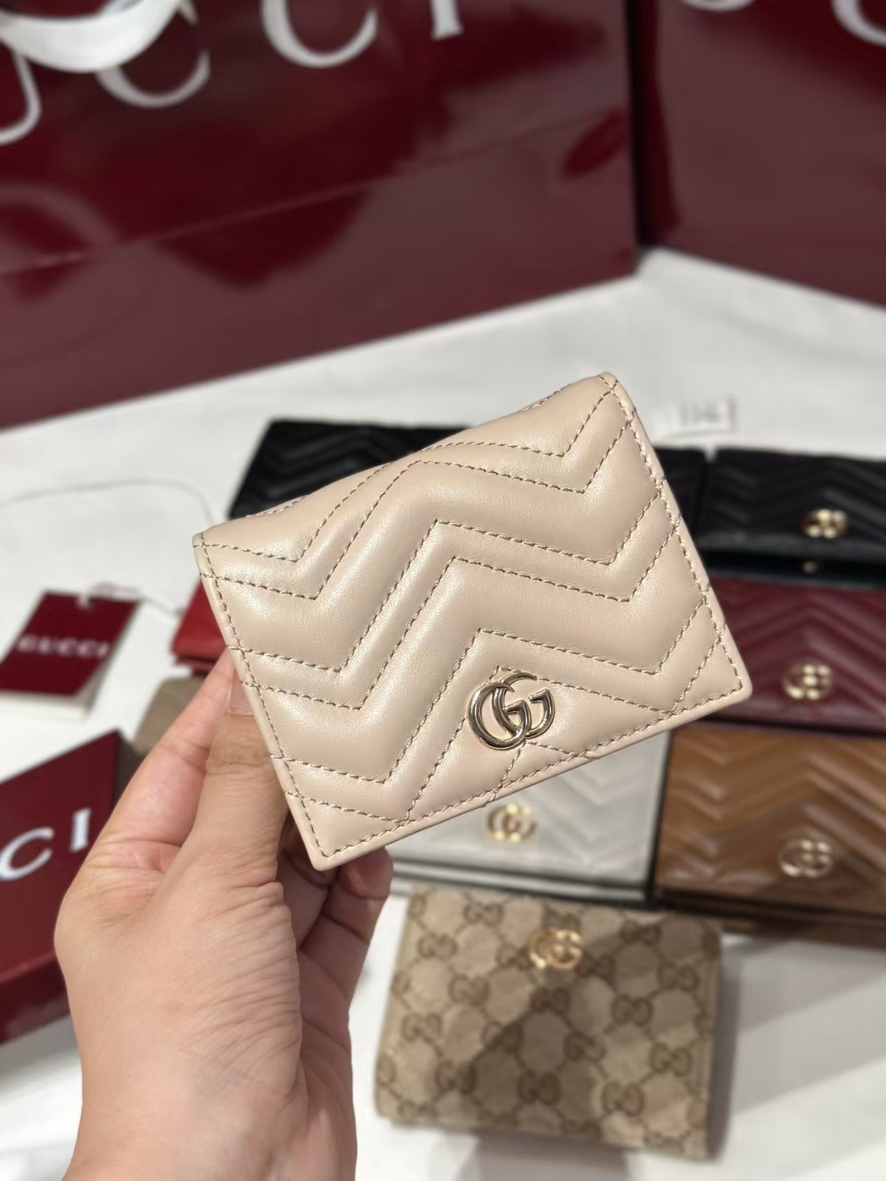 [TOP] GUCCI Marmont Wallet 11.5x8.5x3cm -  Pink&GHW - 711 Luxury