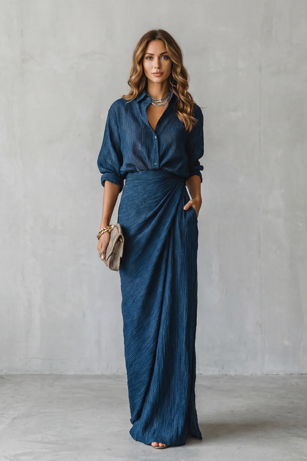 Azelline – Pleated texture elegance – Two-piece set
