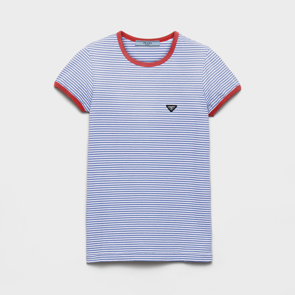 PRADA Periwinkle red Striped Jersey T-shirt #378582