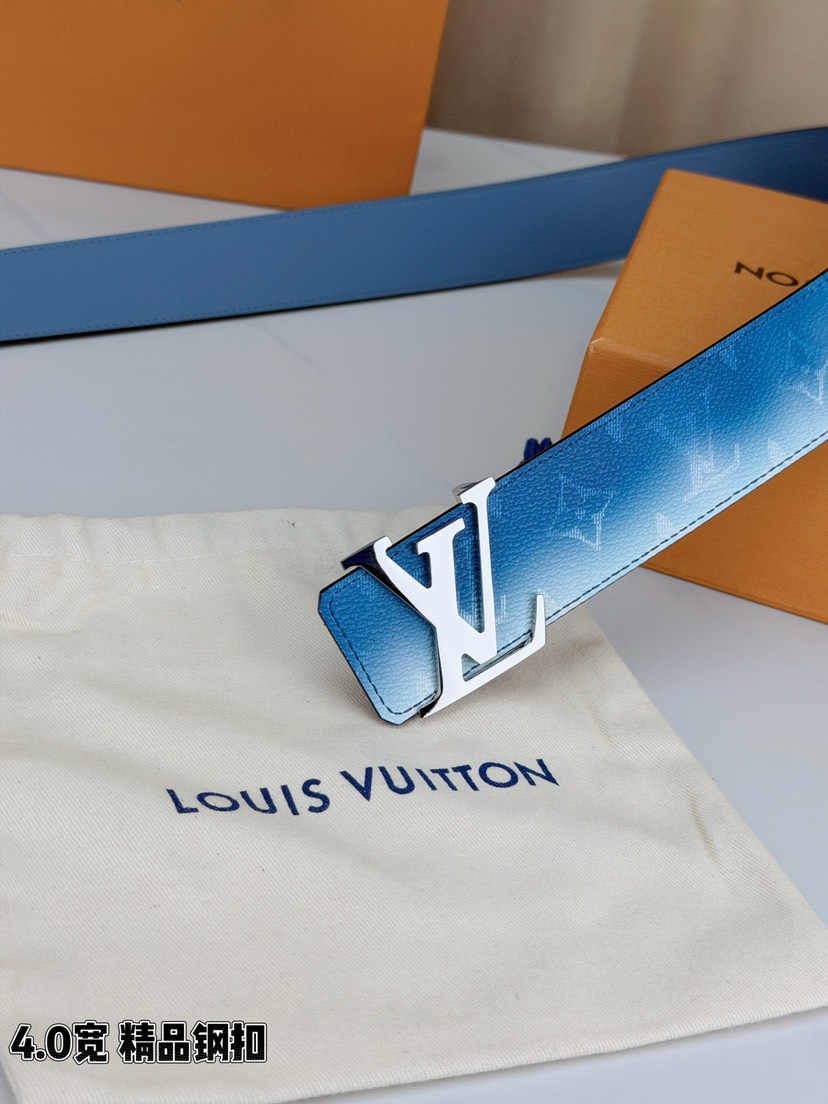 [TOP] Louis Vuitton LV Initiales Monogram Pigment Belt 4cm - Blue - 711 Luxury