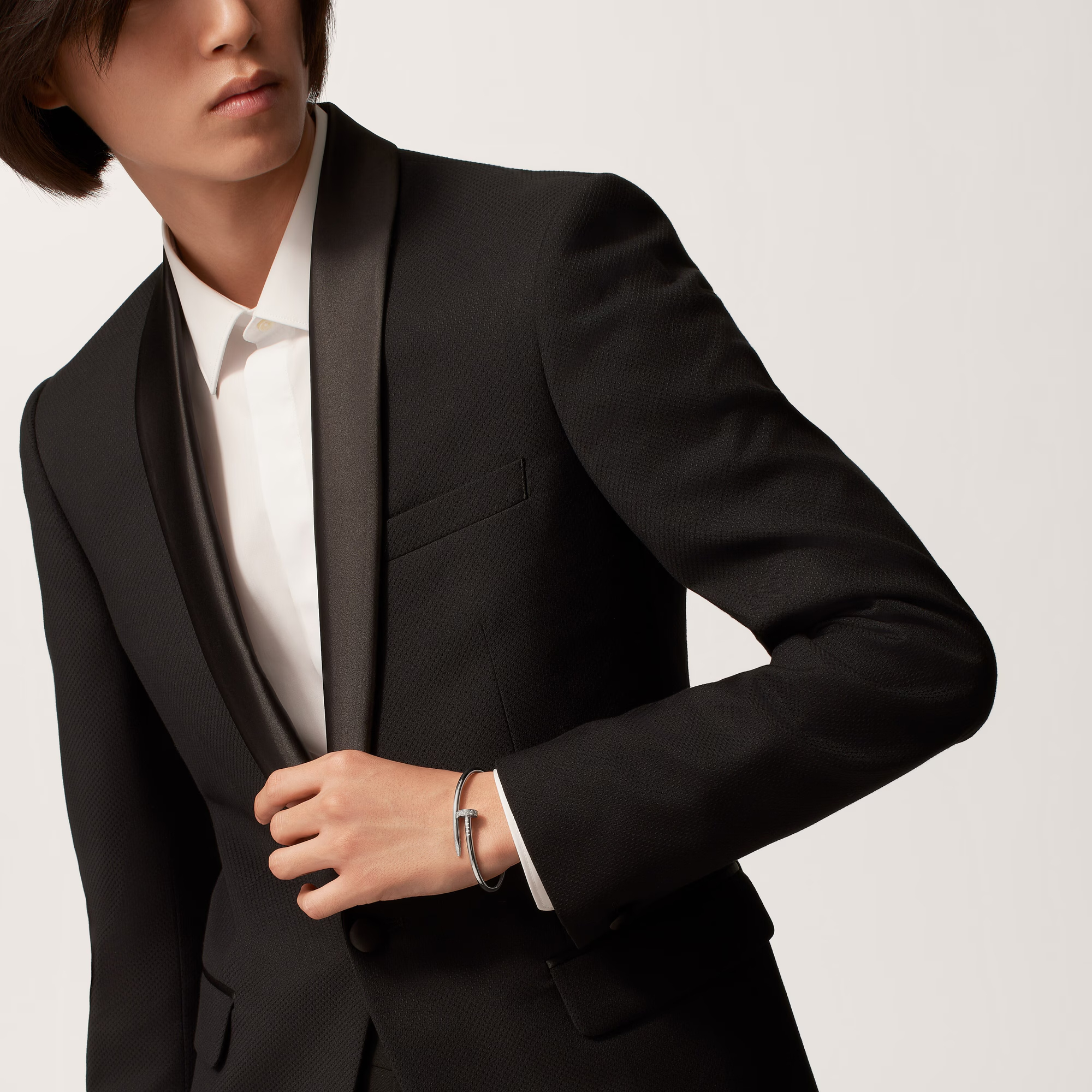 Carty Nails Solo Trace Bracelet ,White Gold, Moissanite,Large Model