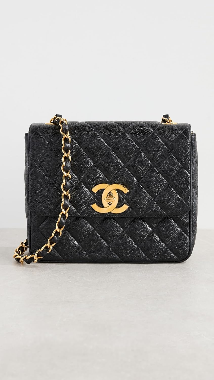 CHANEL Women's Pre-Loved Black Caviar Big CC Square Large Bag