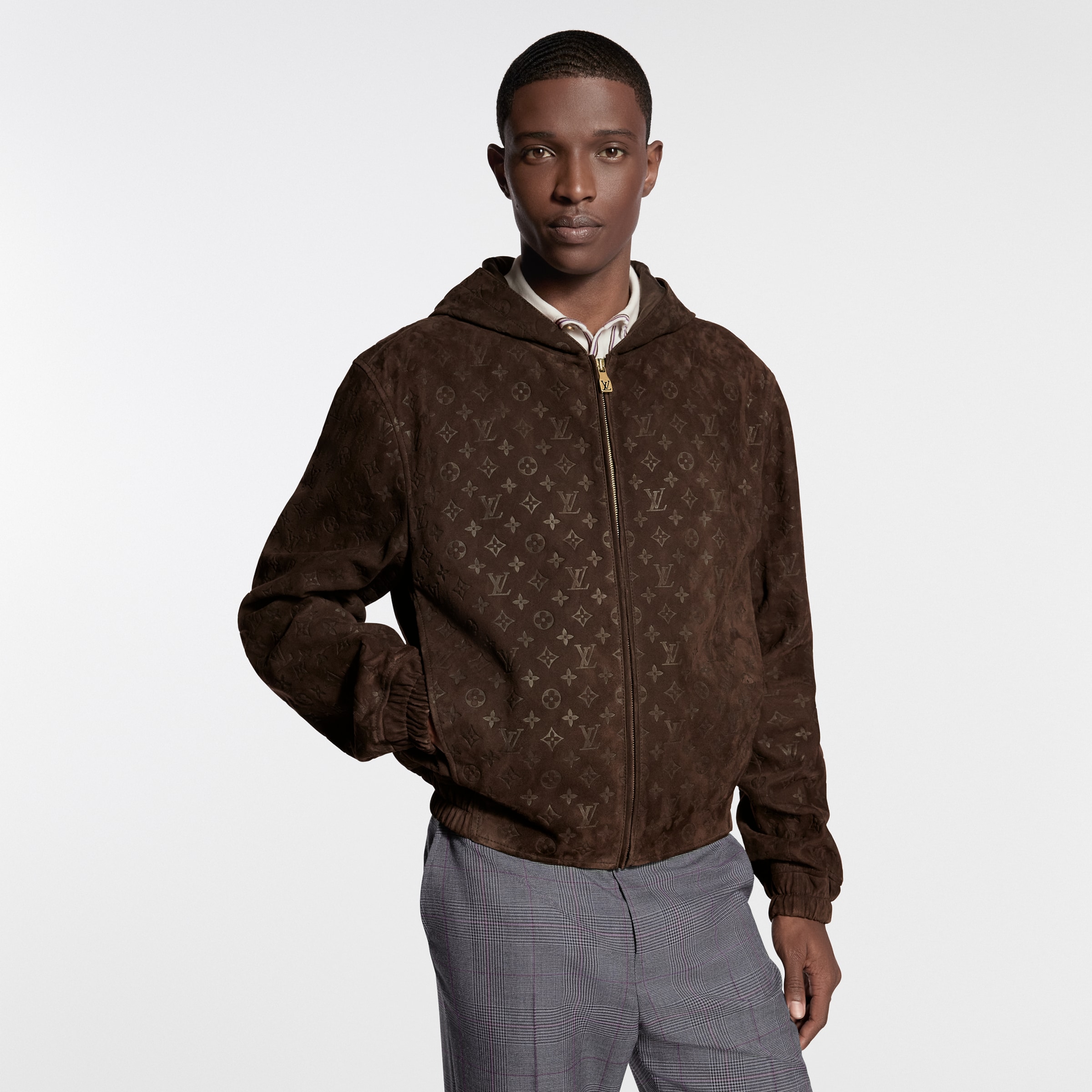 Louis Vuitton Clothing LOUIS VUITTON Monogram Embossed Suede Hoodie #395927 View 2 | Nigo Office