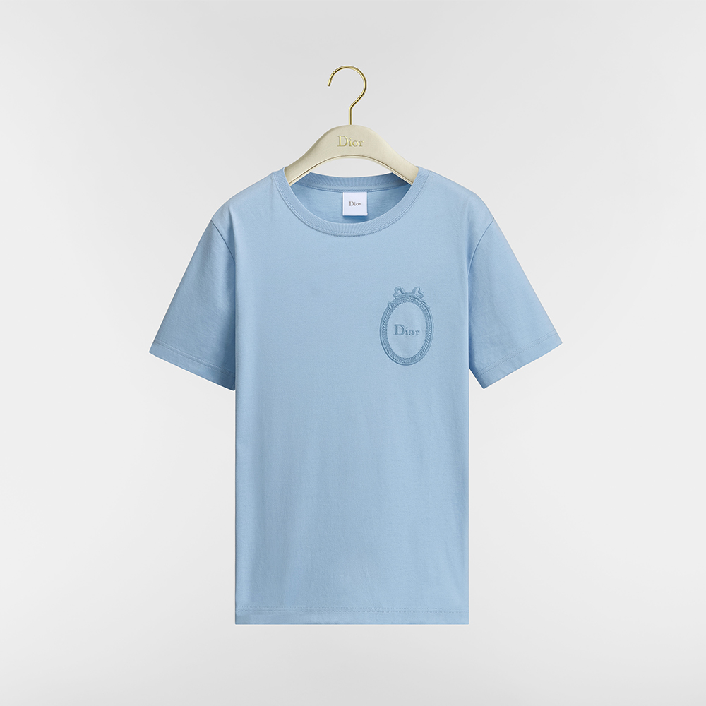 DIOR Fitted Dior Médaillon Embroidered T-shirt Blue Cotton Jersey #387300