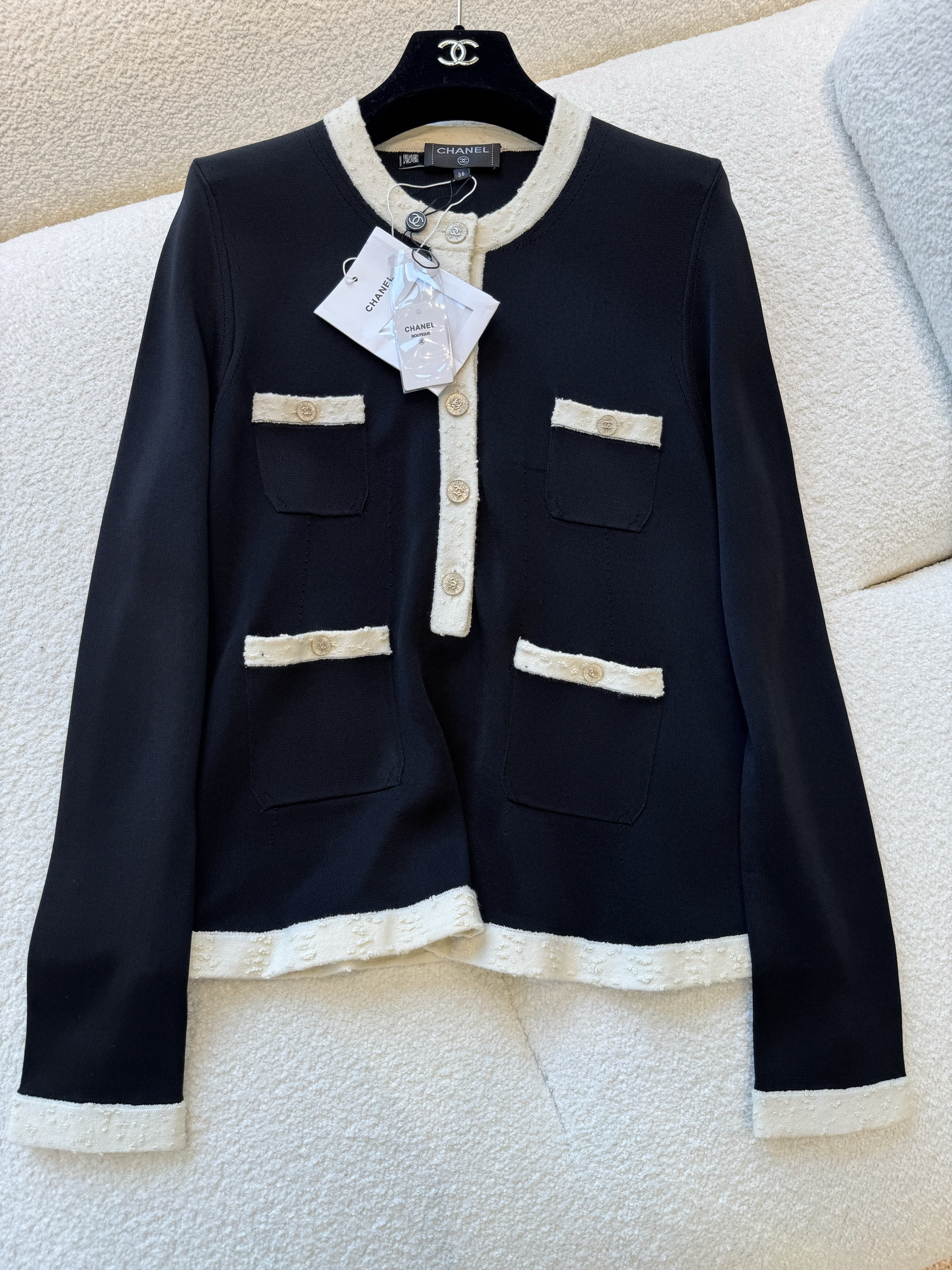 Chanel Black and White Contrast Knitted Top and Trousers #382958