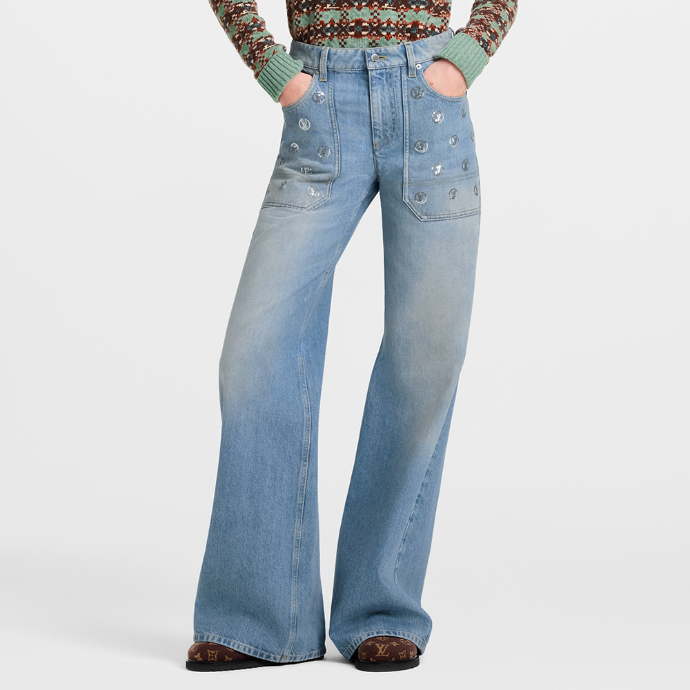 Louis Vuitton Clothing LOUIS VUITTON Signature Sequin Accent Flared Jeans | Nigo Office