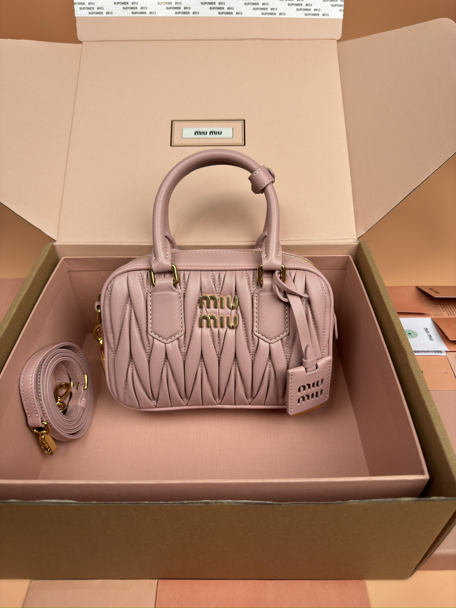 [TOP] Miu Miu Arcadie Matelasse Bag 19X13X6cm - Pink - 711 Luxury