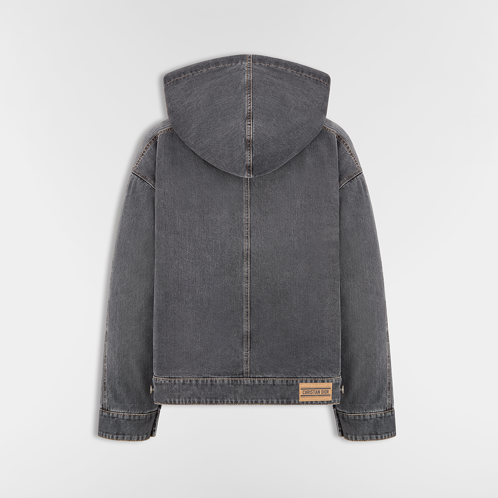 DIOR Dioralps Oversized Hooded Jacket Gray Cotton Denim With Dior Graphique Motif #333848