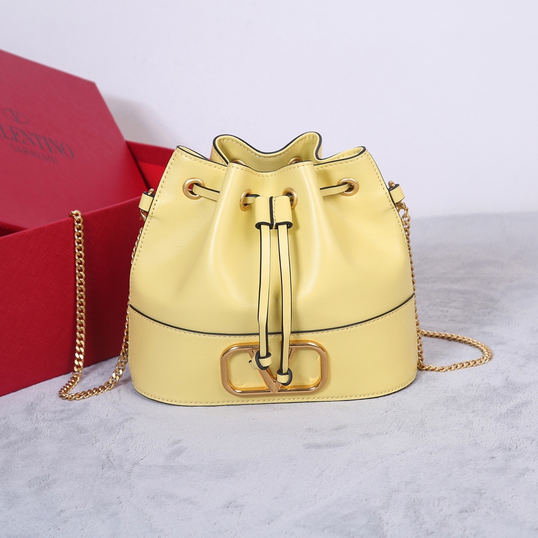 [TOP] VALENTINO GARAVANI VLogo Signature Bucket Bag Mini 20x17x8cm - Yellow - 711 Luxury