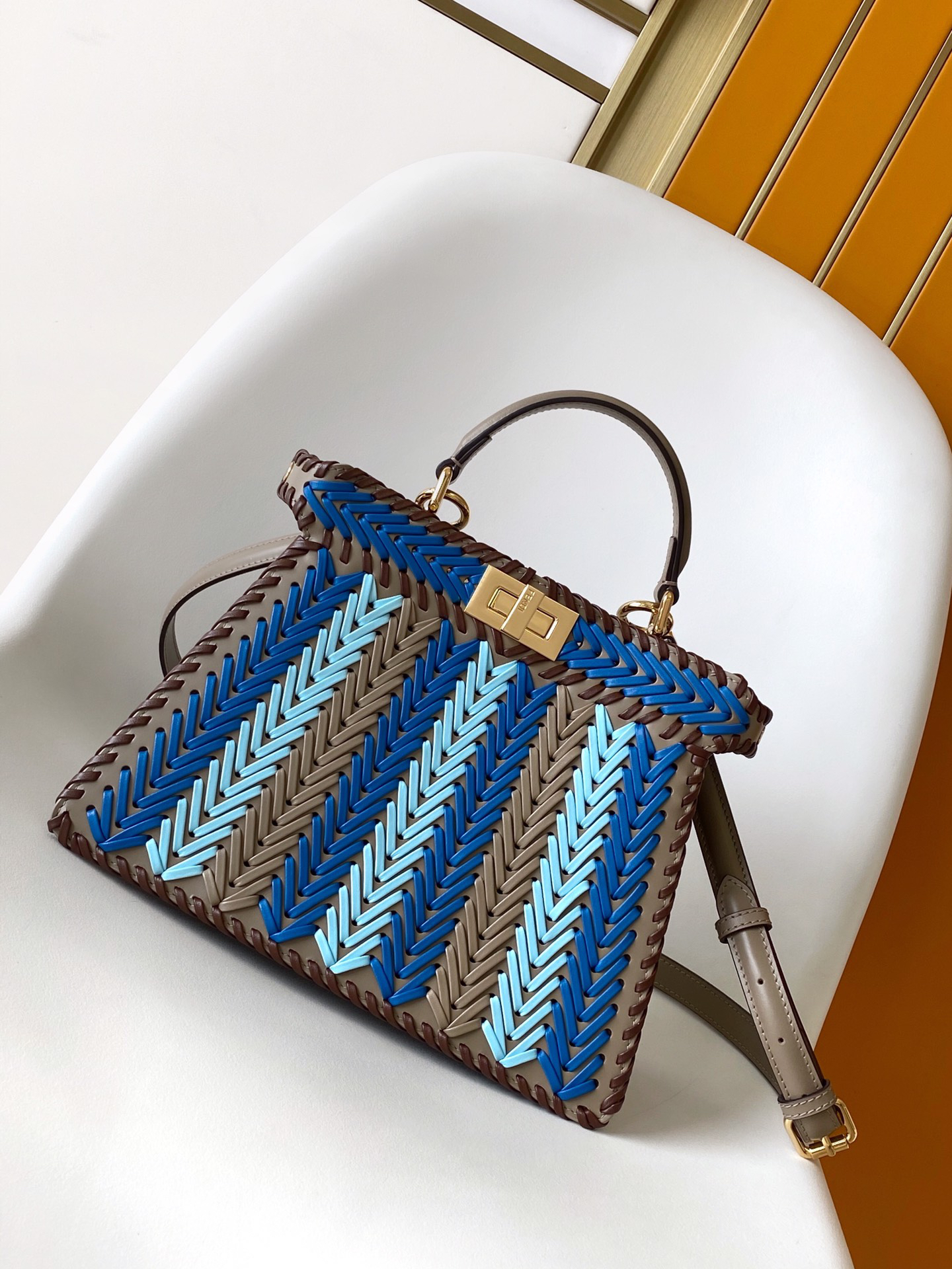 [TOP] FENDI Peekaboo ISeeU Bag 27x11x21cm - Blue and Gray - 711 Luxury