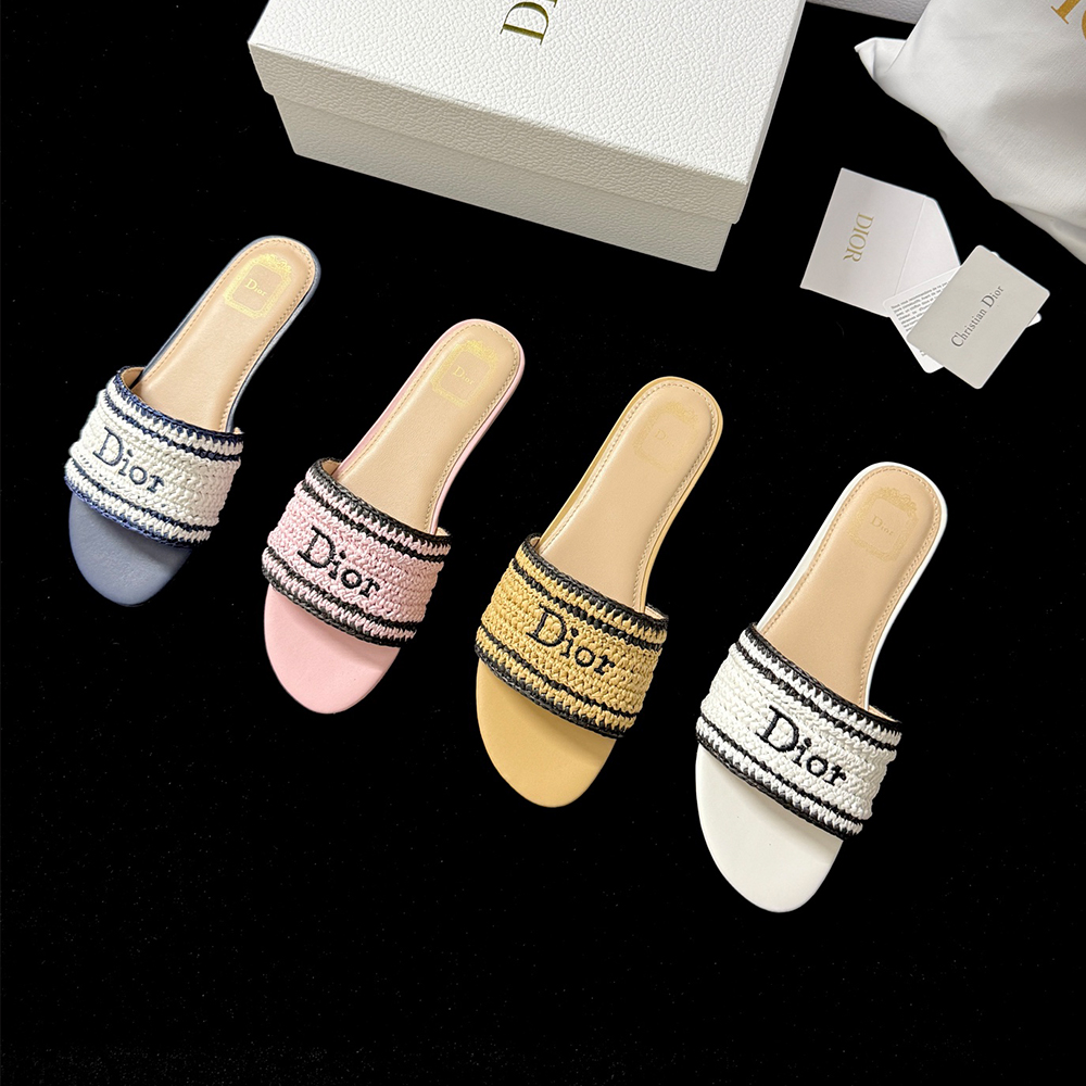 Dior pink Shoes DIOR Dioriviera Dior Woven Slide Soupir Pink Crocheted Raffia-Effect Technical Fabric #387794 | Nigo Office