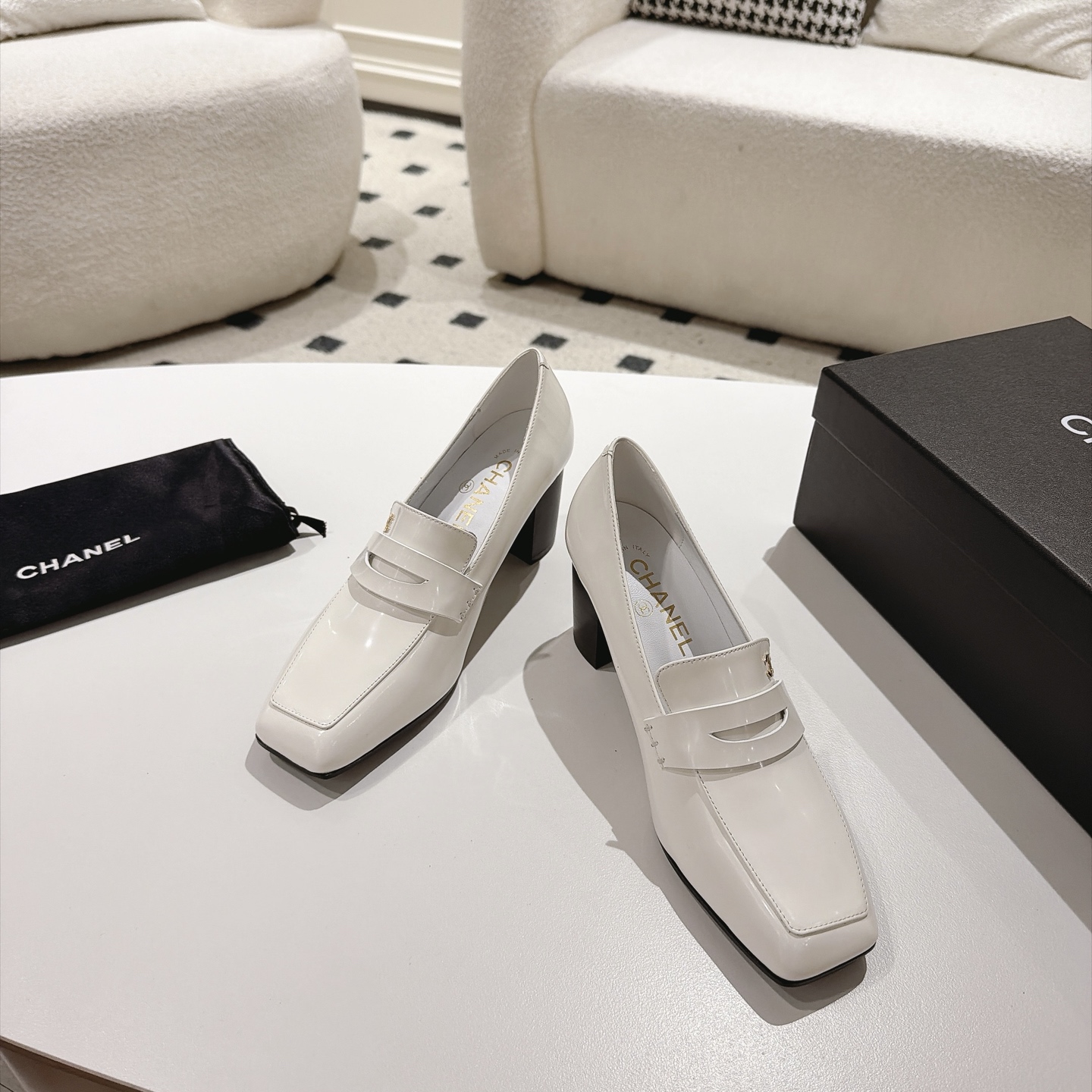 [TOP] CHANEL Cowhide High Heels Loafer Shoes - White - 711 Luxury