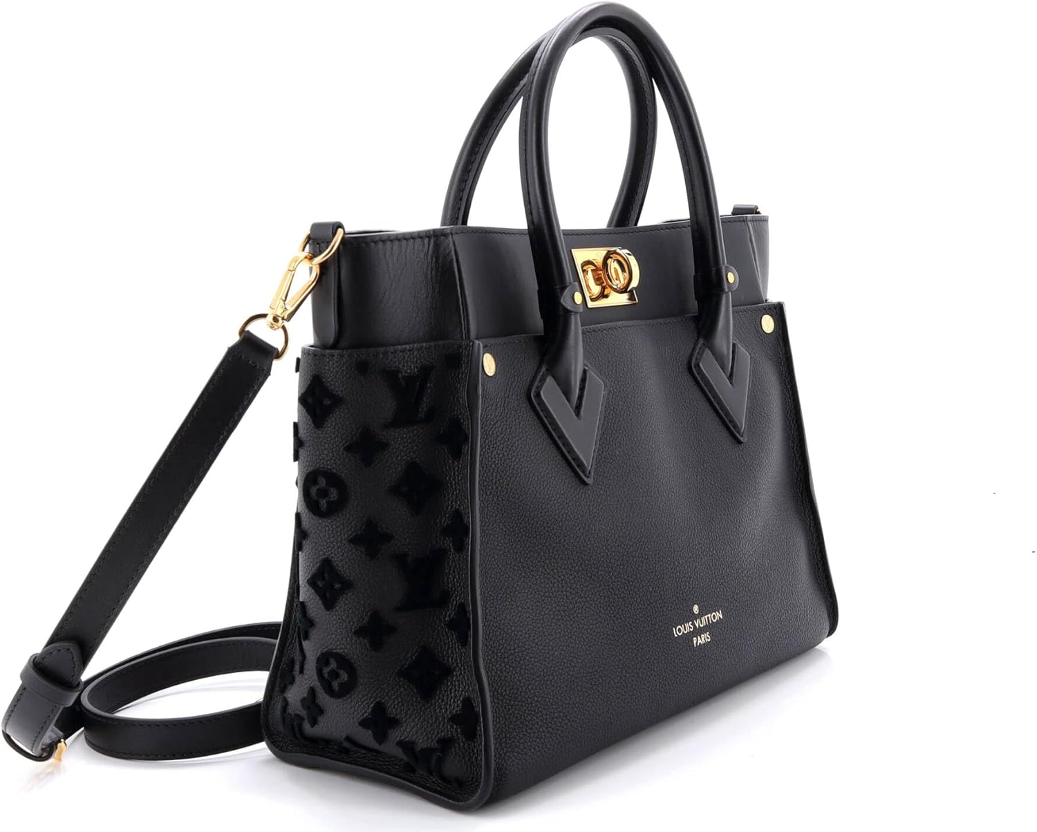 Louis Vuitton, Pre-Loved On My Side Tote Monogram Tuffetage Leather MM, Black