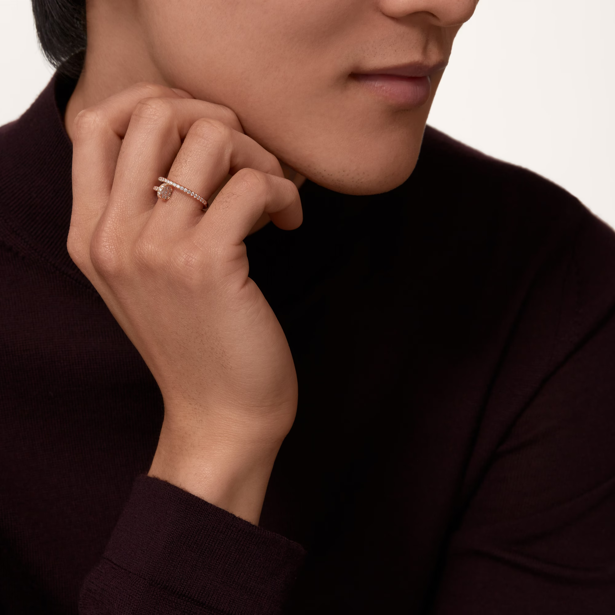 Carty Nails Solo Trace Ring,  Rose  Gold ,Moissanite