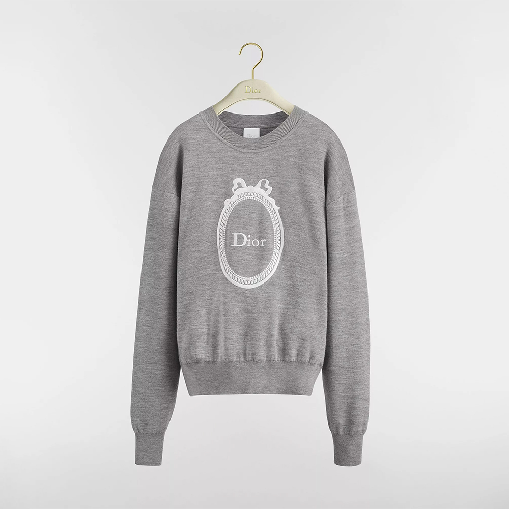 DIOR Dior Médaillon Embroidered Sweater Gray Wool-Blend Knit #396968