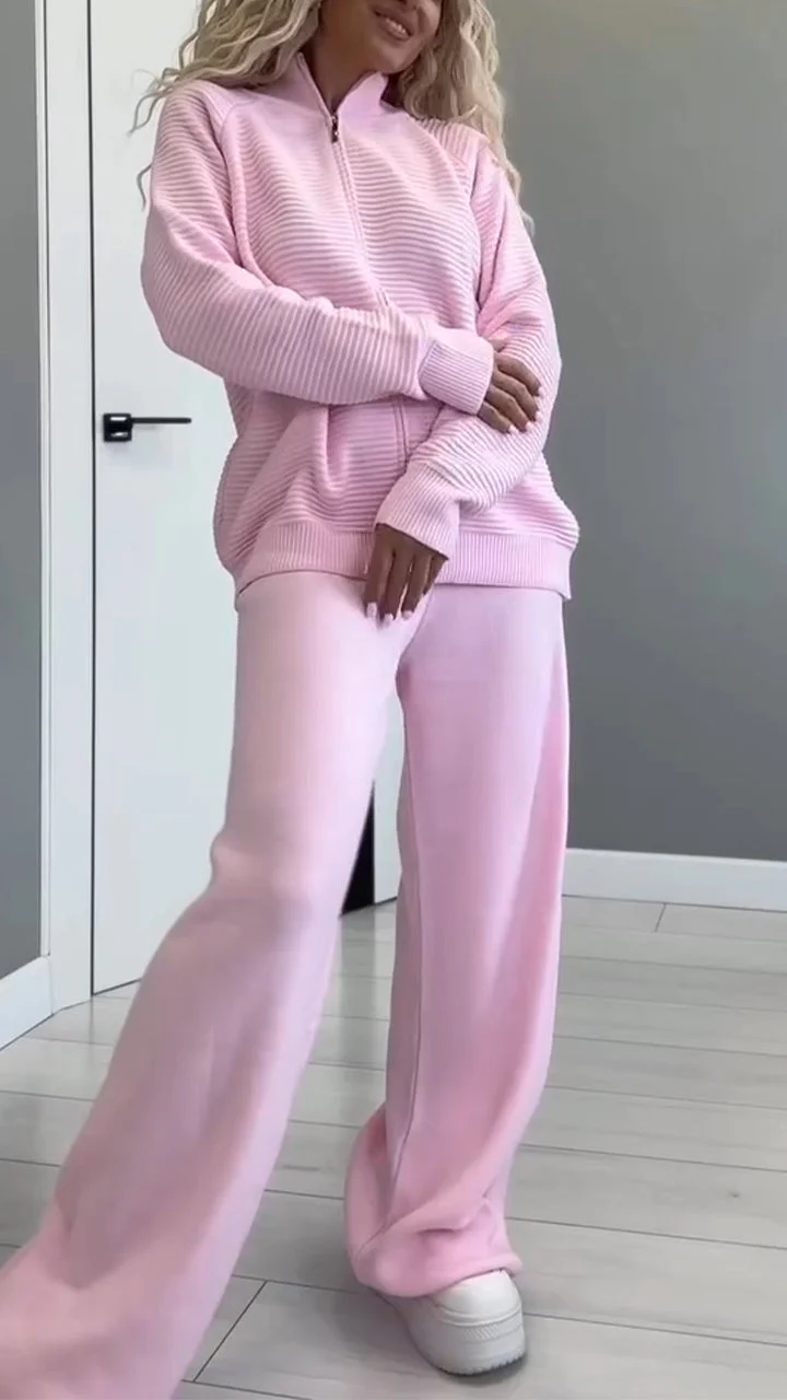 Women Solid Color Loose Casual Suit