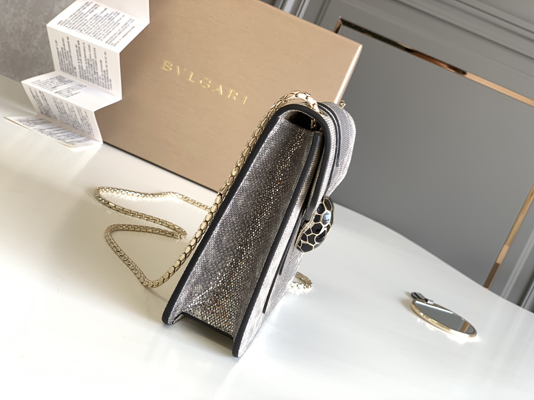 [TOP] BVLGARI Serpenti Forever Bag Snake Skin 20x4.5x15cm - White - 711 Luxury