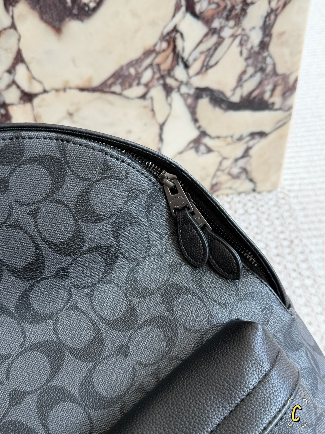 Coach West Men's Backpack in Black Leather with Signature Pattern (Replica)