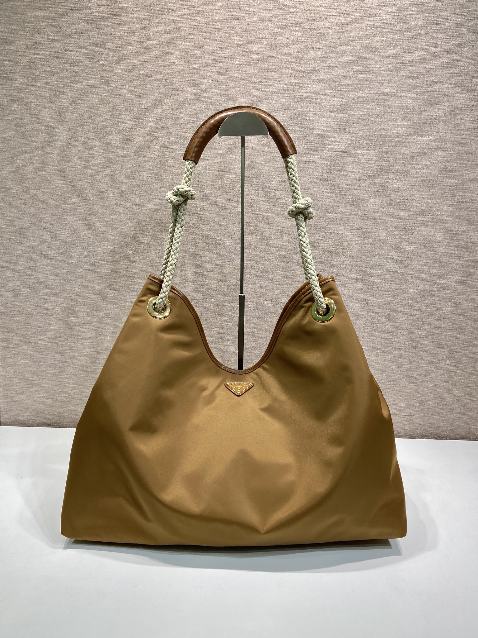 [TOP] PRADA Tote Shopping Bag Nylon 48x39x14cm - Brown