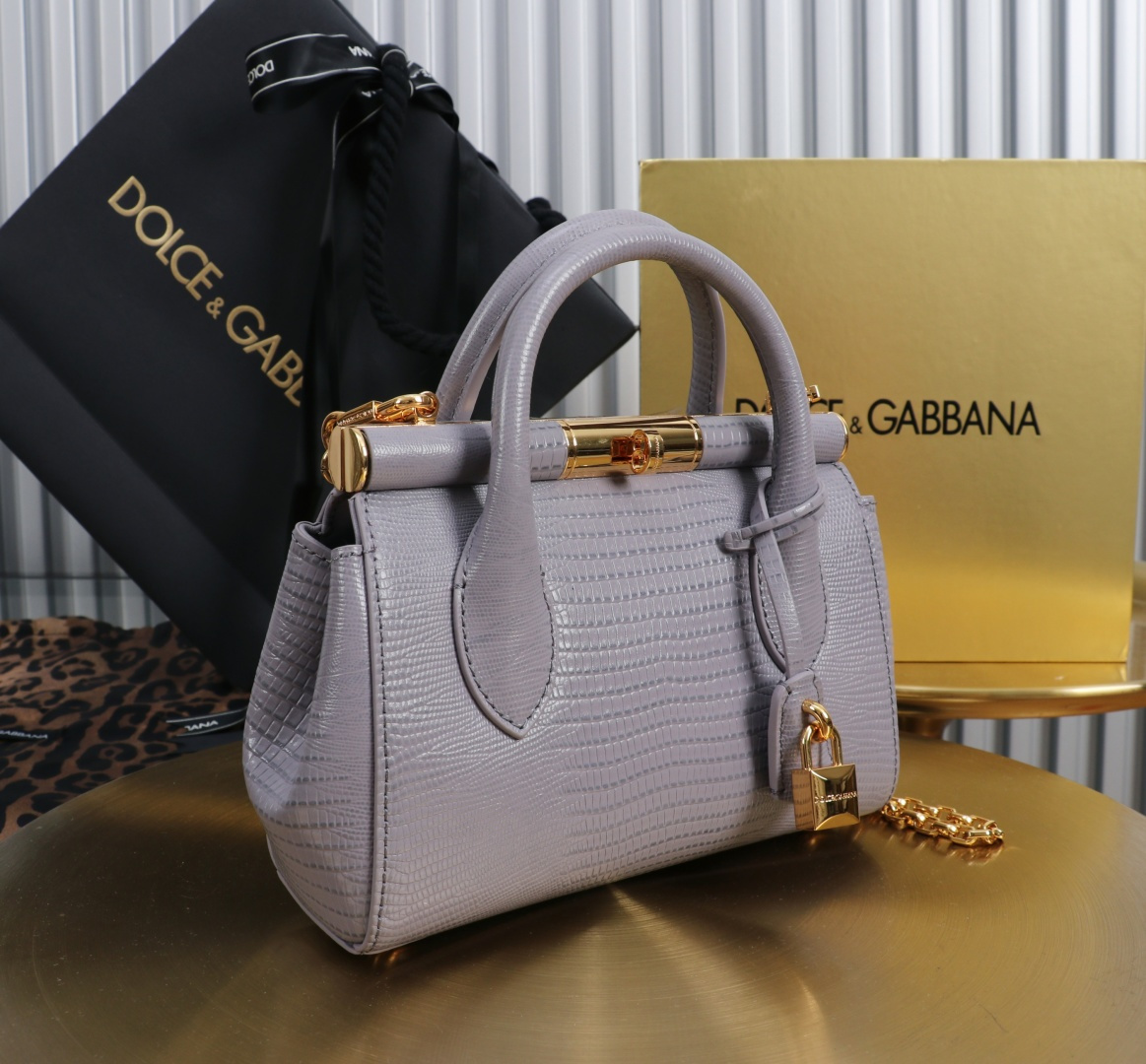 [TOP] Dolce & Gabbana D&G Marlene Bag Calfskin with Lizard Print 19x13.5x7cm - Purple - 711 Luxury