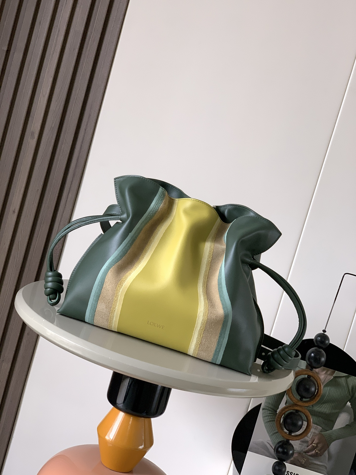 [TOP] LOEWE Flamenco Bag Cowhide Leather 30x24.5x10.5cm - Green & Yellow - 711 Luxury