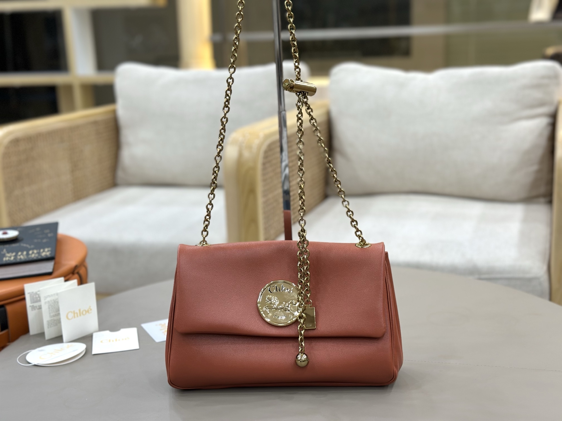 [TOP] Chloe Heritage Bag Calfskin 26*15*5cm - Orange - 711 Luxury