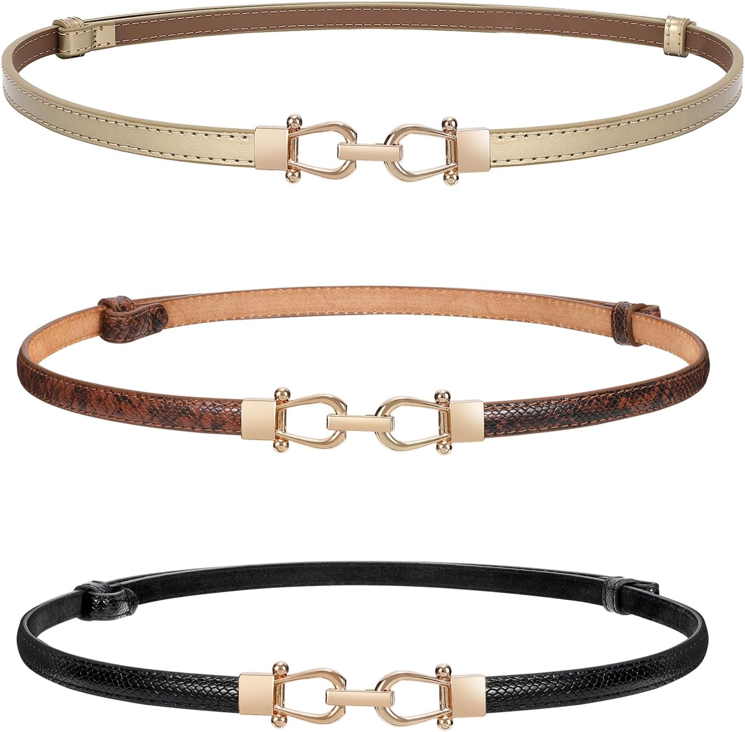 WERFORU Women Classic Leather Belt With Square Gold Silver Buckle For Jeans Pants