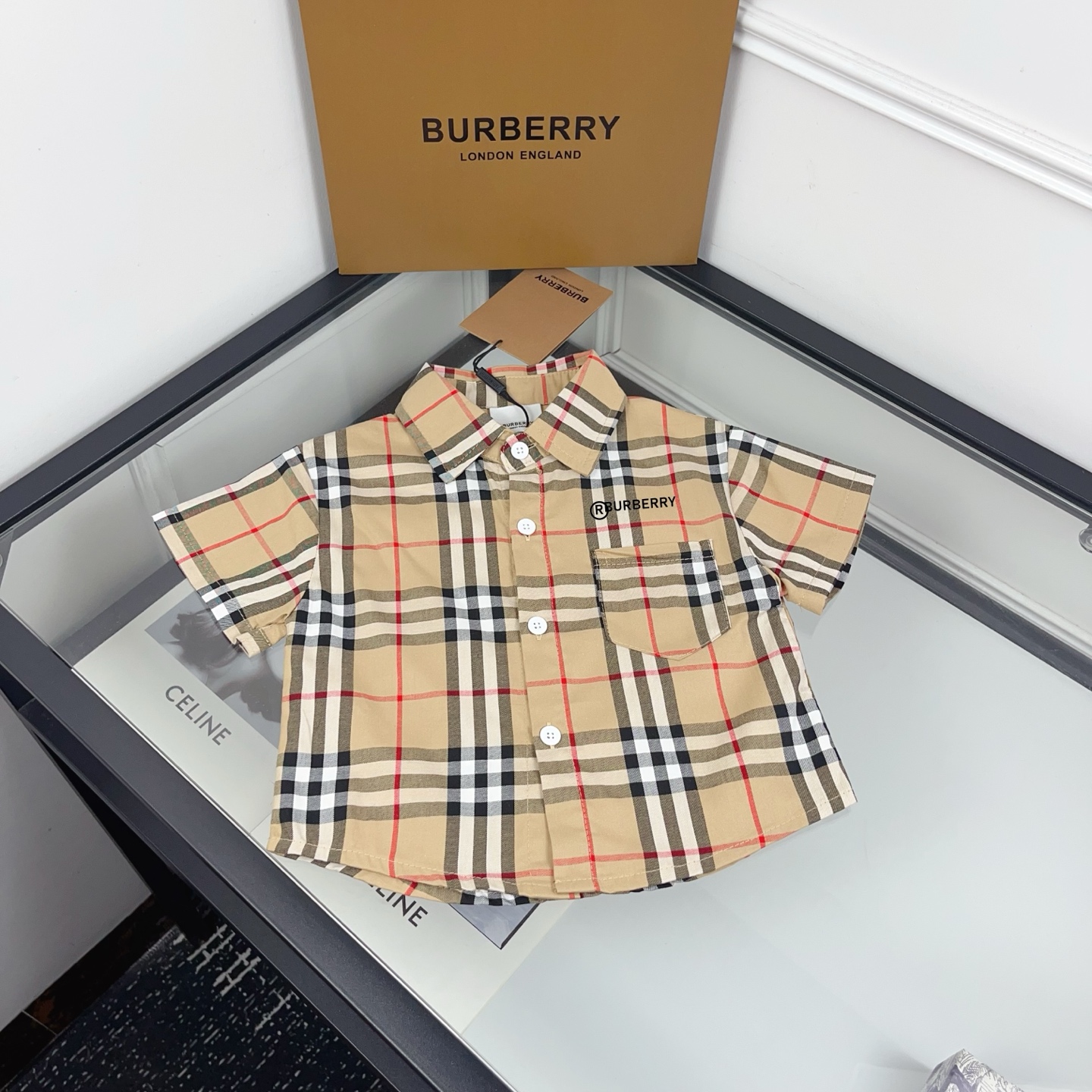 Burberry Unisex Kids Vintage Check Short Sleeve Button Down Shirt Boys Girls Sizes 90-150