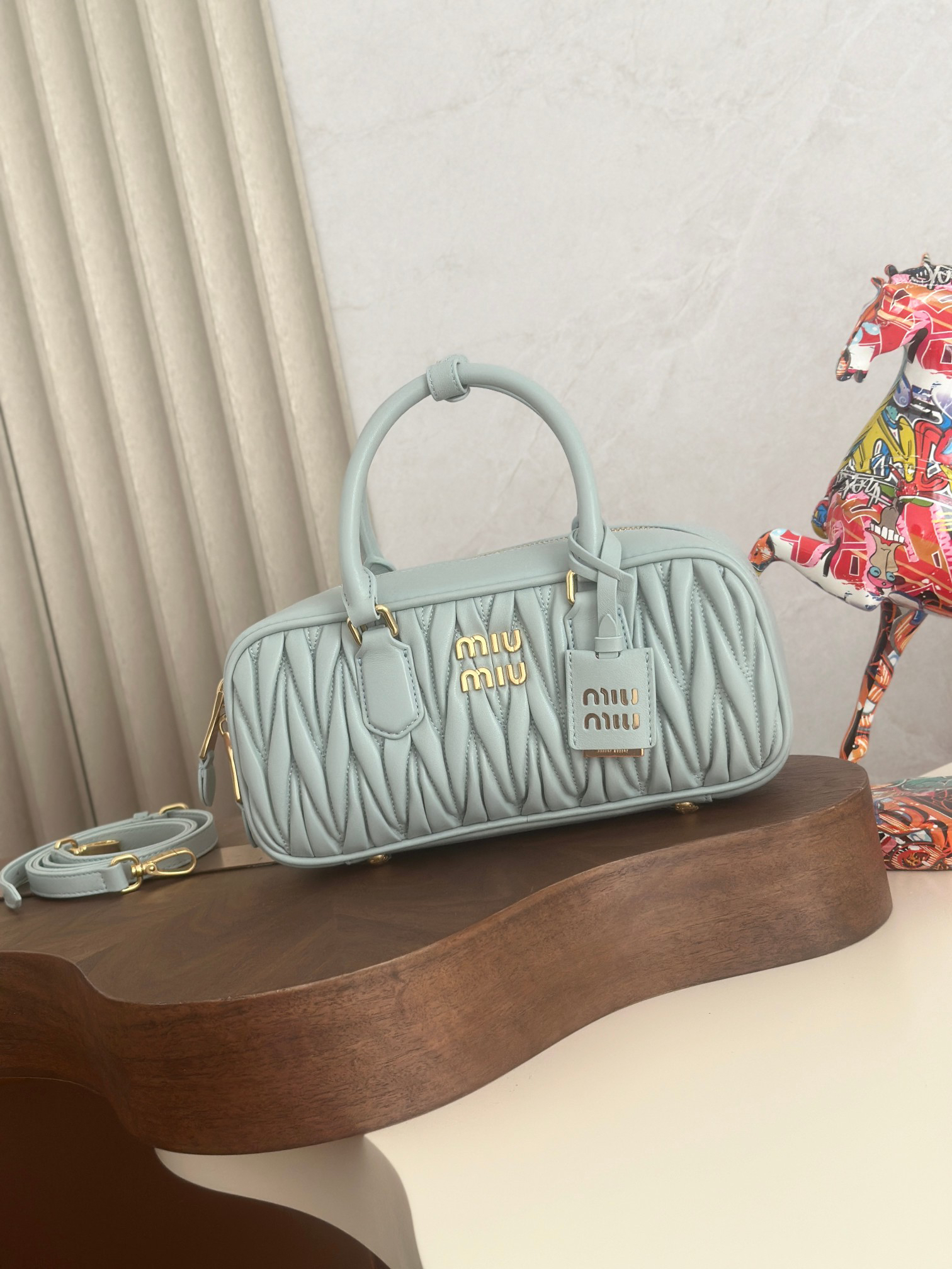 [TOP] Miu Miu Bowling Bag Lambskin 27x12x9cm - Blue - 711 Luxury