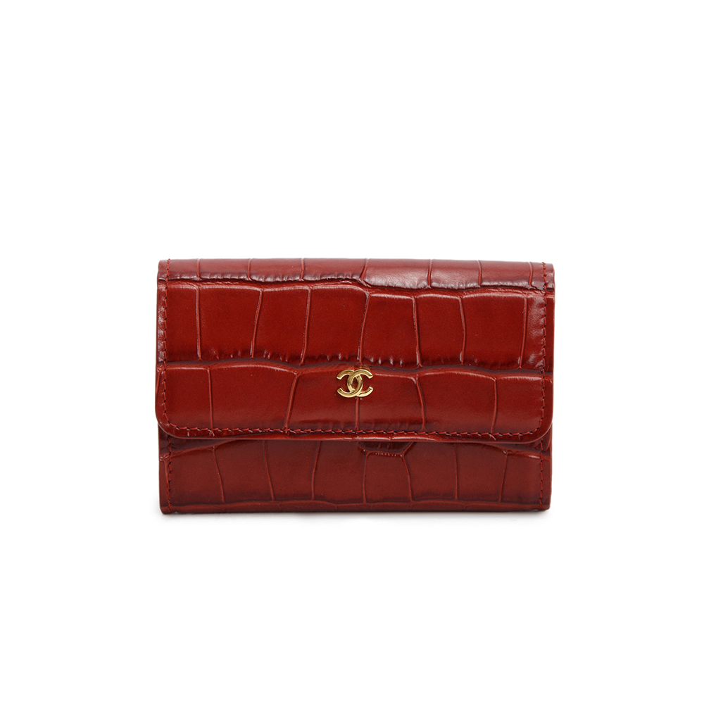 Chanel burgundy Accessory Chanel Burgundy Croc Embossed Leather Flap Card #389740 | Nigo Office