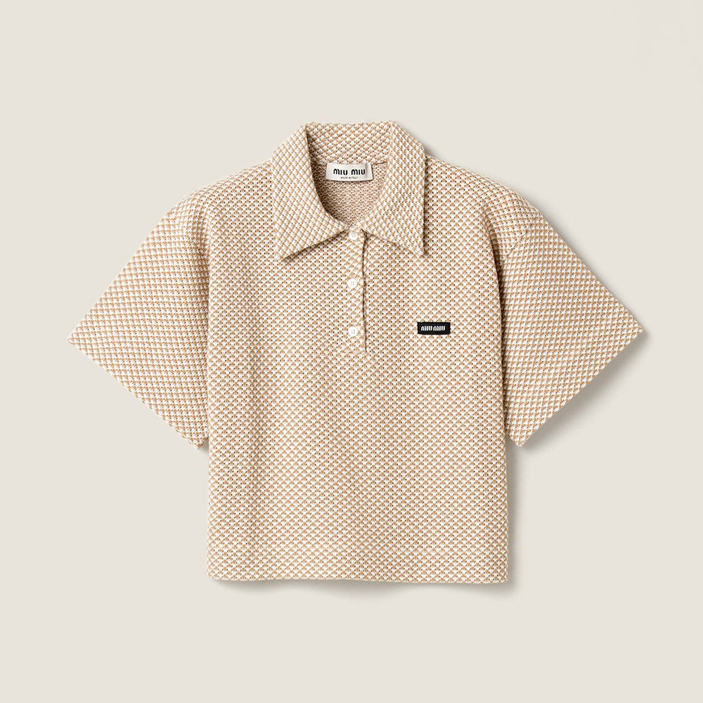 MiuMiu White Camel Brown Cotton Polo Shirt #386350