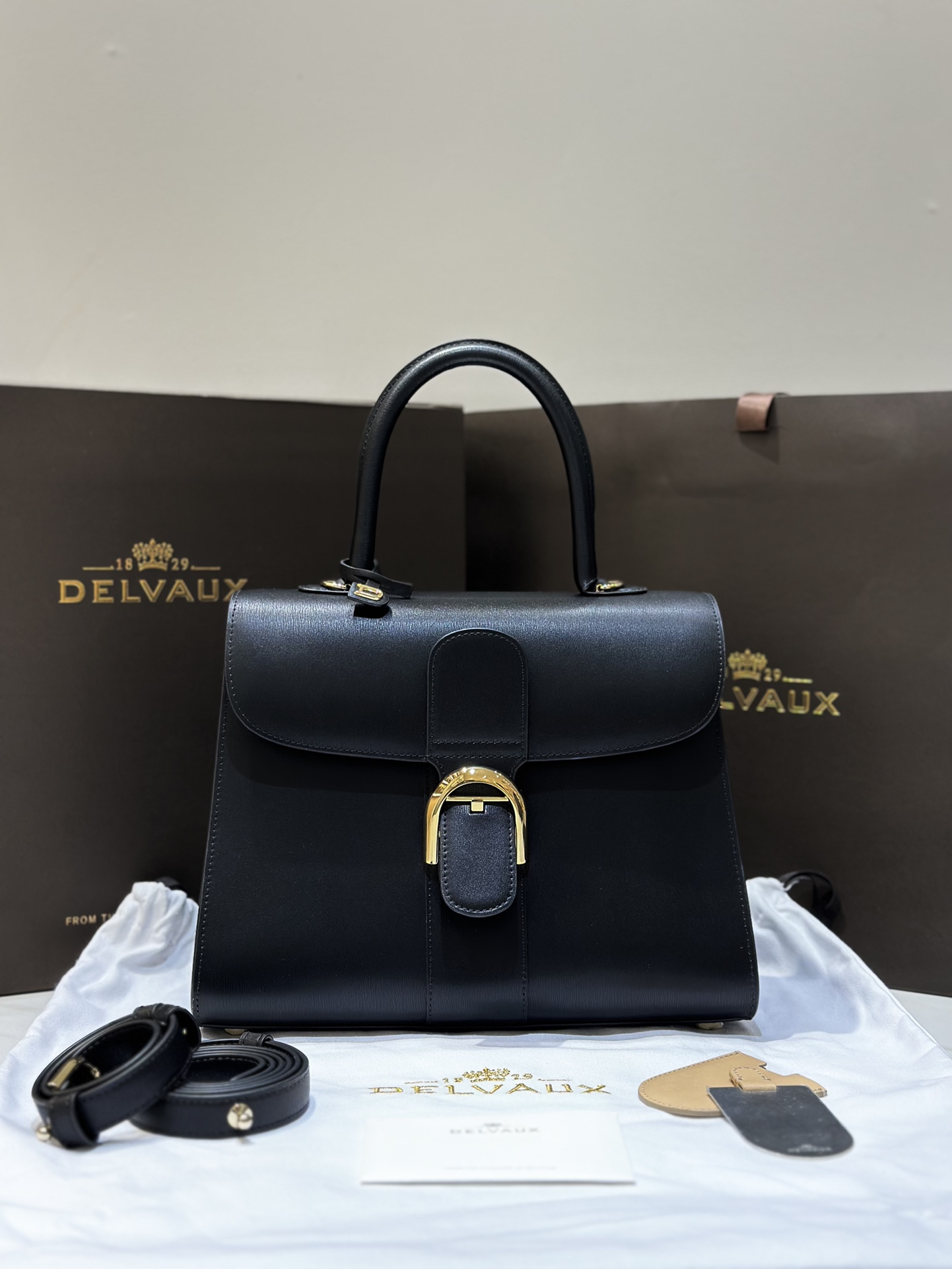 [TOP] Delvaux Brillant Bag Box Leather 28cm - Black - 711 Luxury