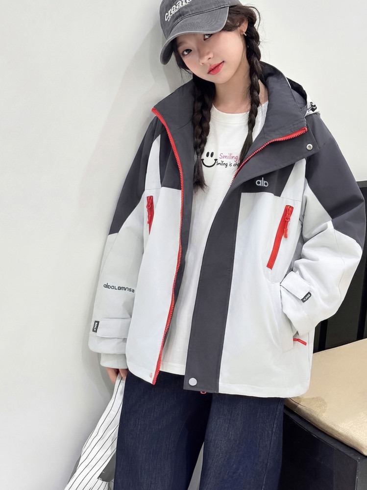 ALO Kids Color Block Hooded Softshell Windbreaker Jacket For Boys Girls Spring Outdoor Zip Up Coat Sizes 120-180