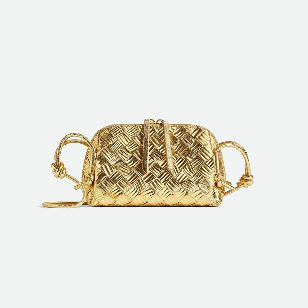 Bottega Veneta Women's Concert Intrecciato Weave Adjustable Tubular Shoulder Strap Sliding Knotted Sheepskin Clutch #332754