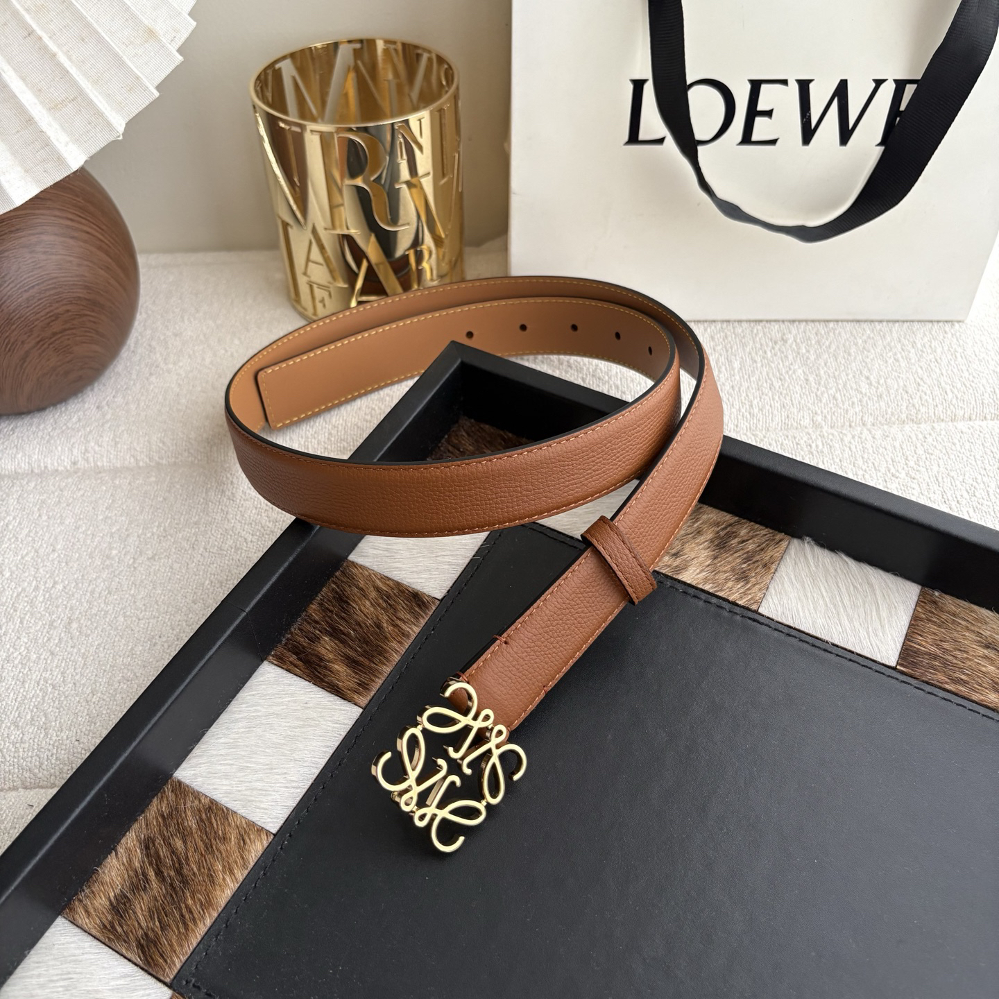 [TOP] LOEWE Leather Belt 2.8cm - Brown - 711 Luxury