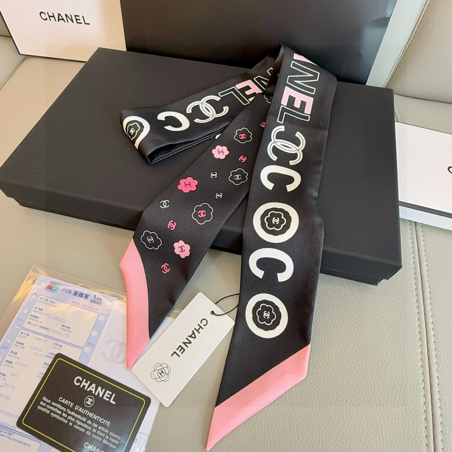[TOP] CHANEL Twilly Scarf 120x6cm - Black - 711 Luxury