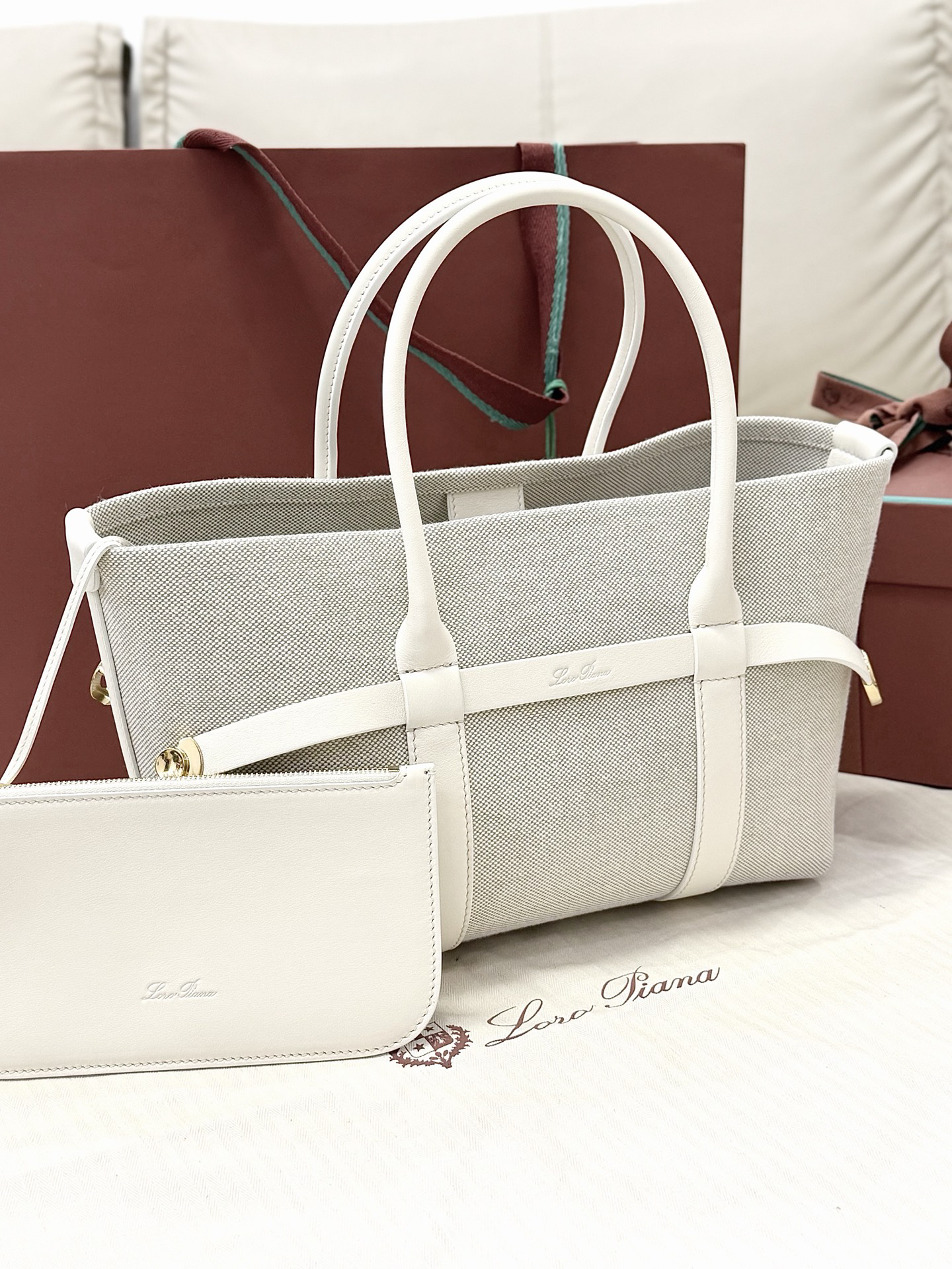 [TOP] Loro Piana Ghiera Shoer Bag Canvas 28x19x12cm - White - 711 Luxury