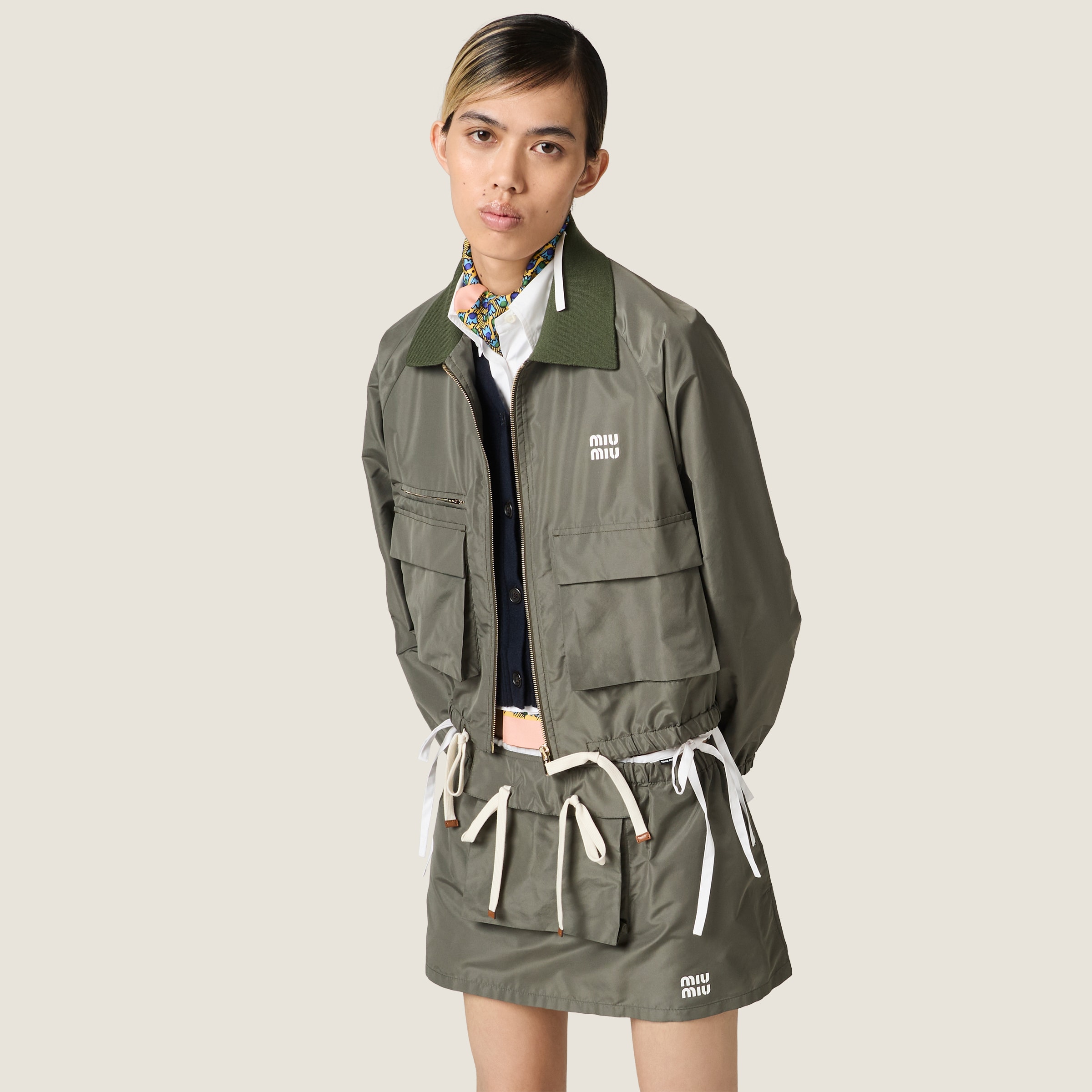 MiuMiu Forest Green Technical Fabric Blouson Jacket #389236