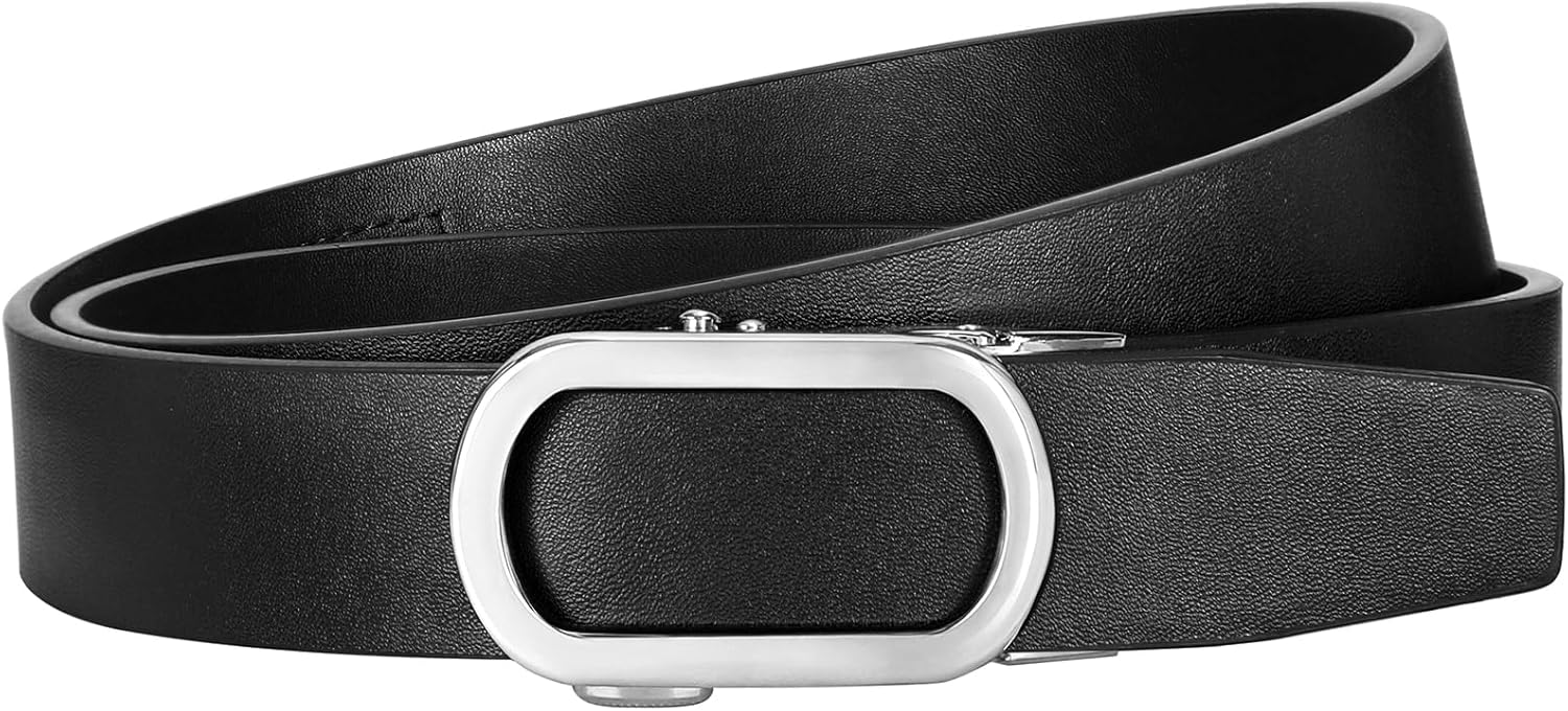 JASGOOD Women Leather Ratchet Belt for Jeans Pants Dresses Adjustable Belt with Automatic Sliding Buckle, Width 1.2
