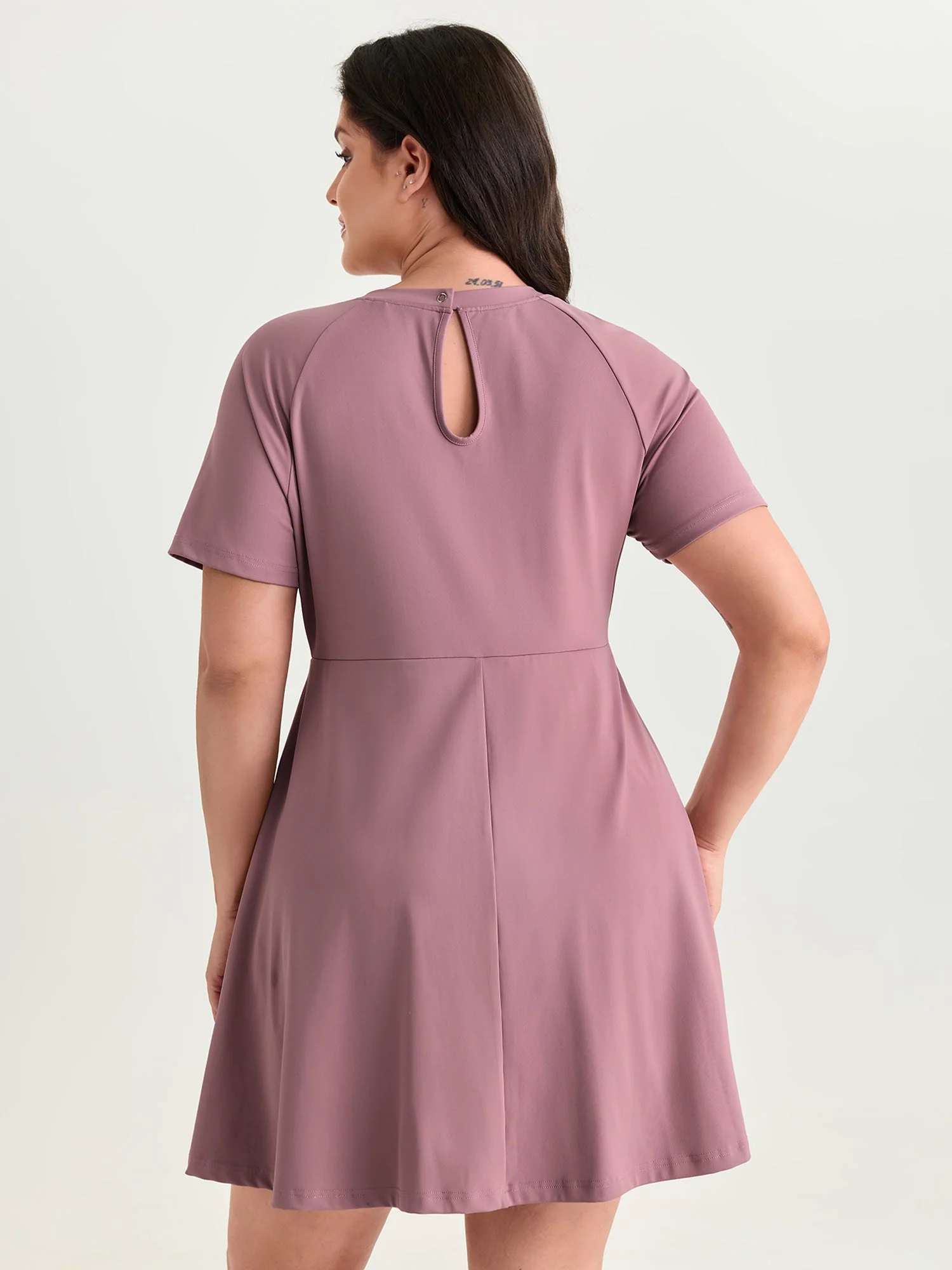 Raglan Sleeve Plain Round Neck Mini Dress