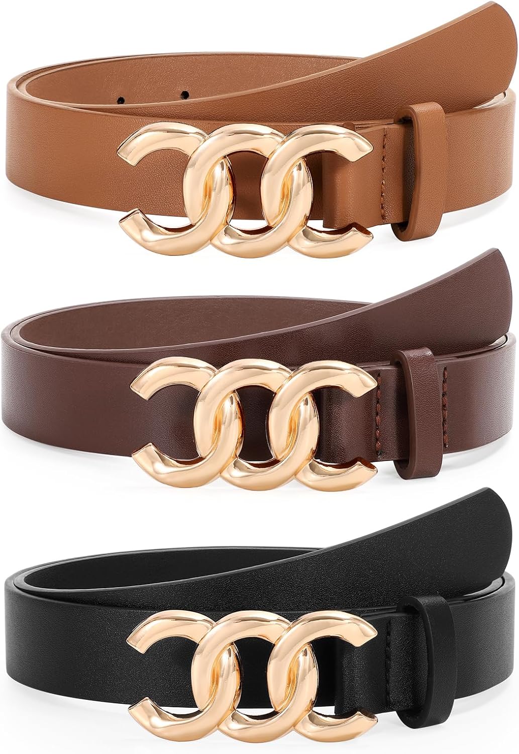 TRIWORKS 3 Pack Women's Belts for Jeans Pants Fashion Waist Belts for Ladies Leather Belts